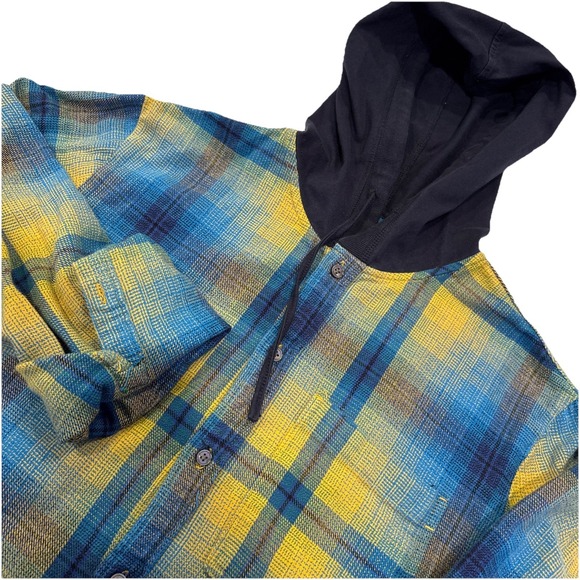 Other - Edgar & Ash Blue Cotton Work Shirt Plaid Longsleeve Hoodie Men's LARGE